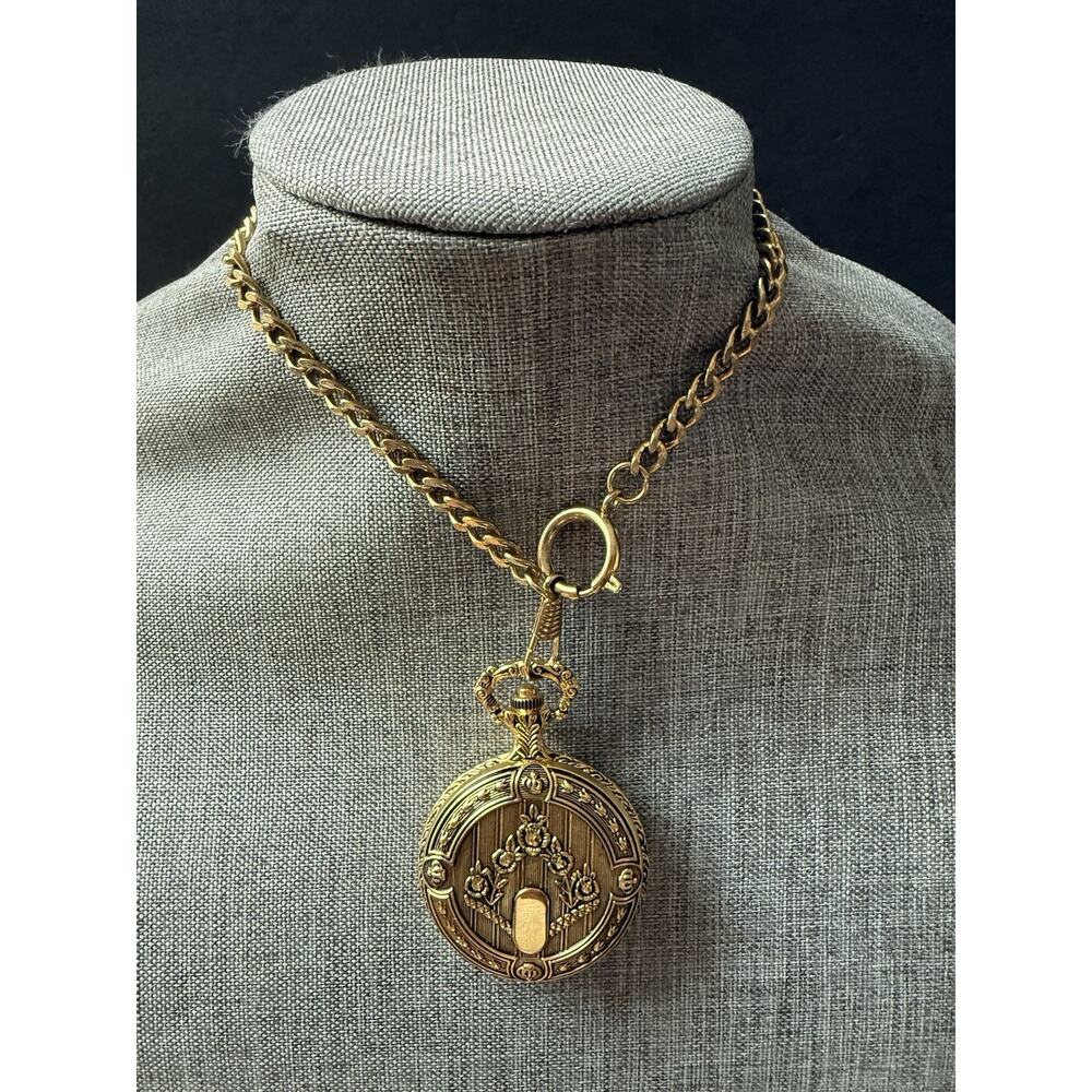 Jules Jurgensen Truck Pocketwatch w/chain Fob Gold Tone Quartz Semi Trailer